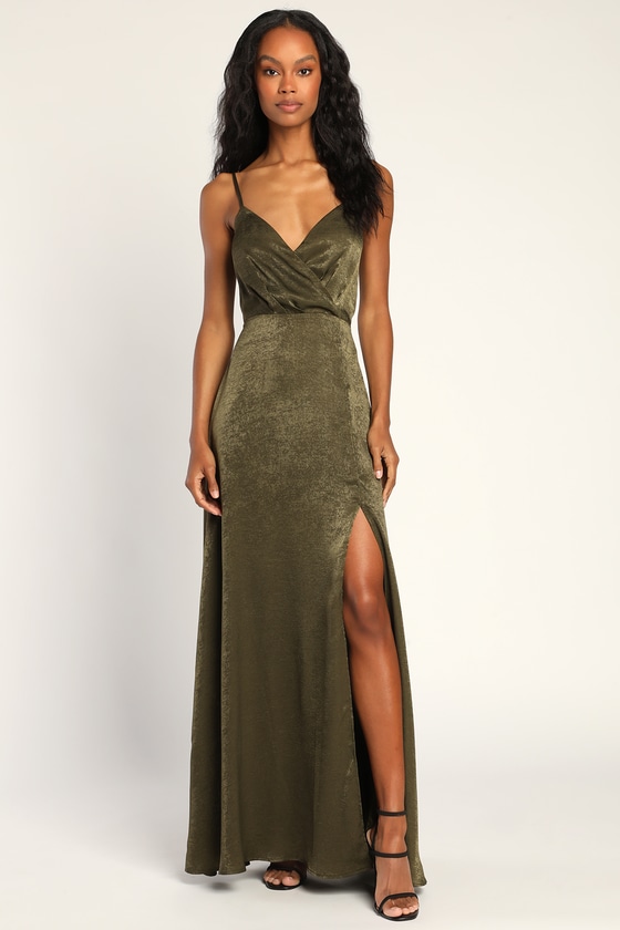 olive green long dress
